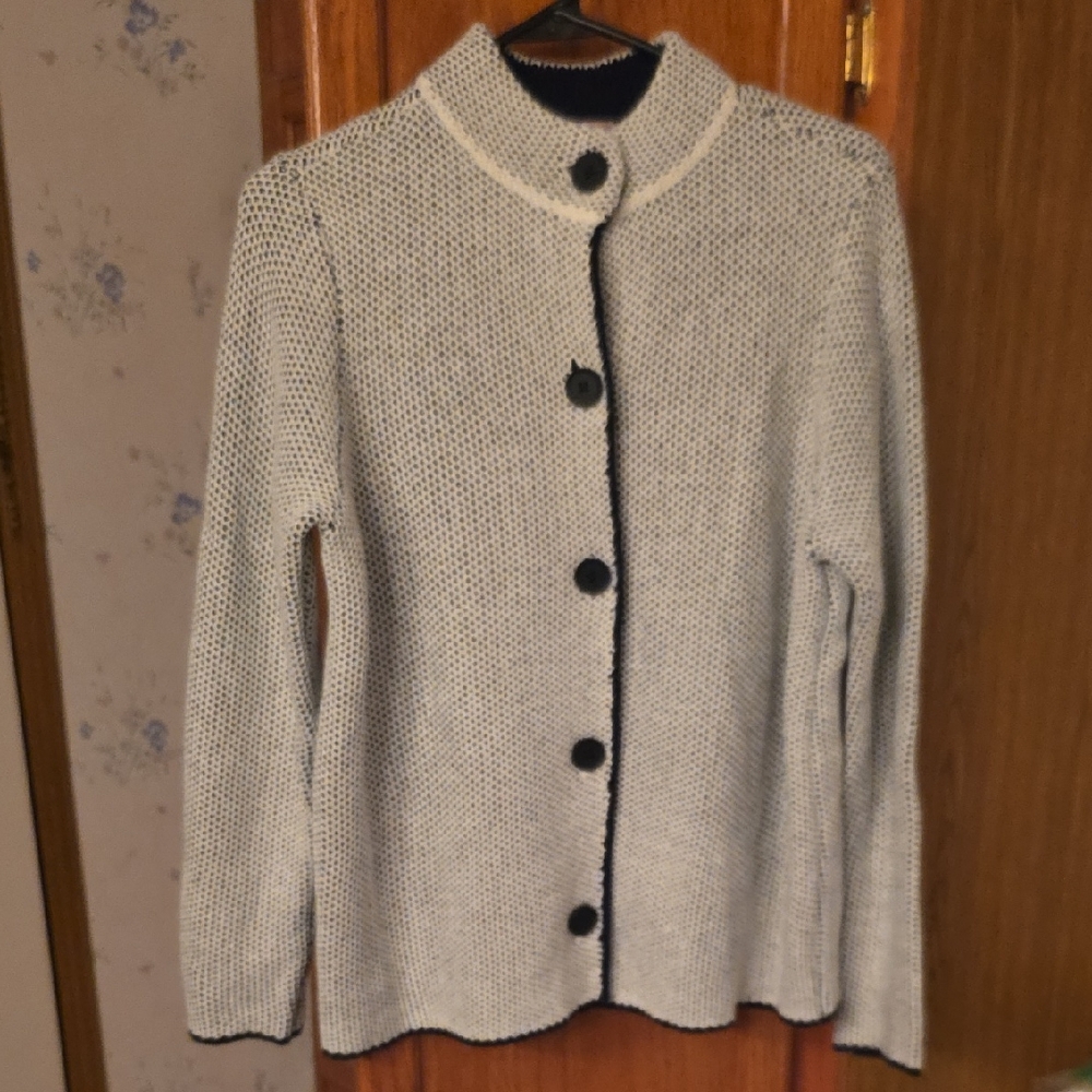 Chico's White and Black Button-Up Cardigan
